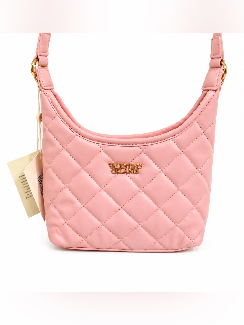 Valentino Orlandi Pink Quilted Vegan Leather Shoulder Bag Gold Chain NWT Purse